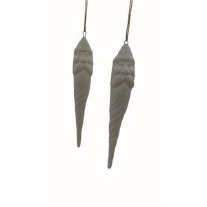 Santa Claus Icicle Christmas Ornaments Ceramic White Set of 2